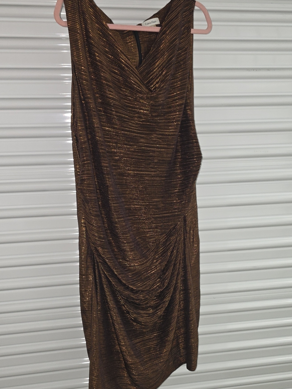 Calvin Klein Metallic Bronze Draped Midi Dress